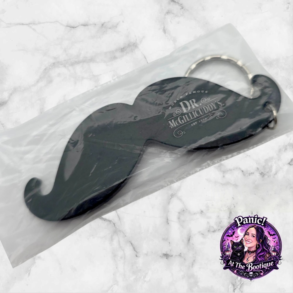 Dr McGillicuddy Mustache Keychain Black Metal Retro Barware Promo New Quirky